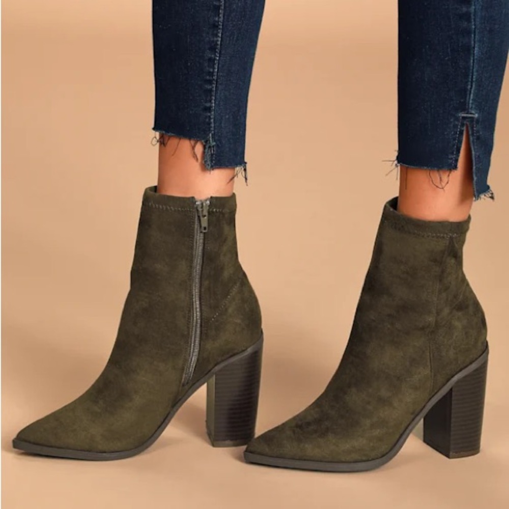 Olive Suede Ankle Boots